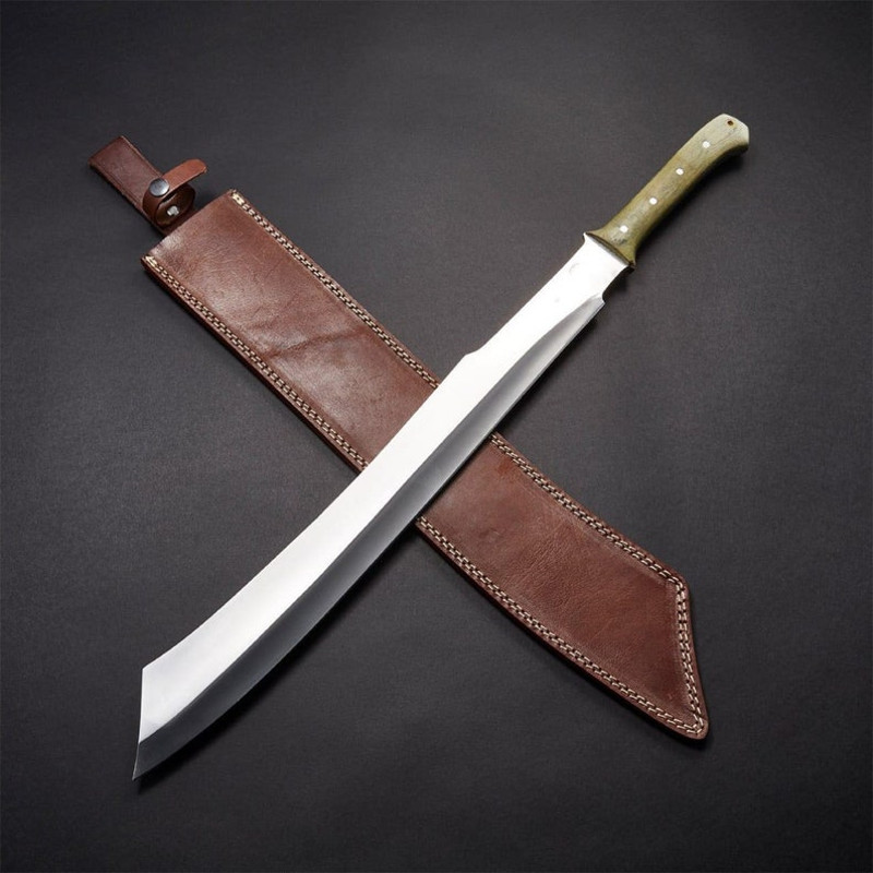 Custom Handmade D2 Tool Steel Hunting Machete Sword  Brown Leather Sheath Cutting Edge Durable Ideal For Outdoor 0