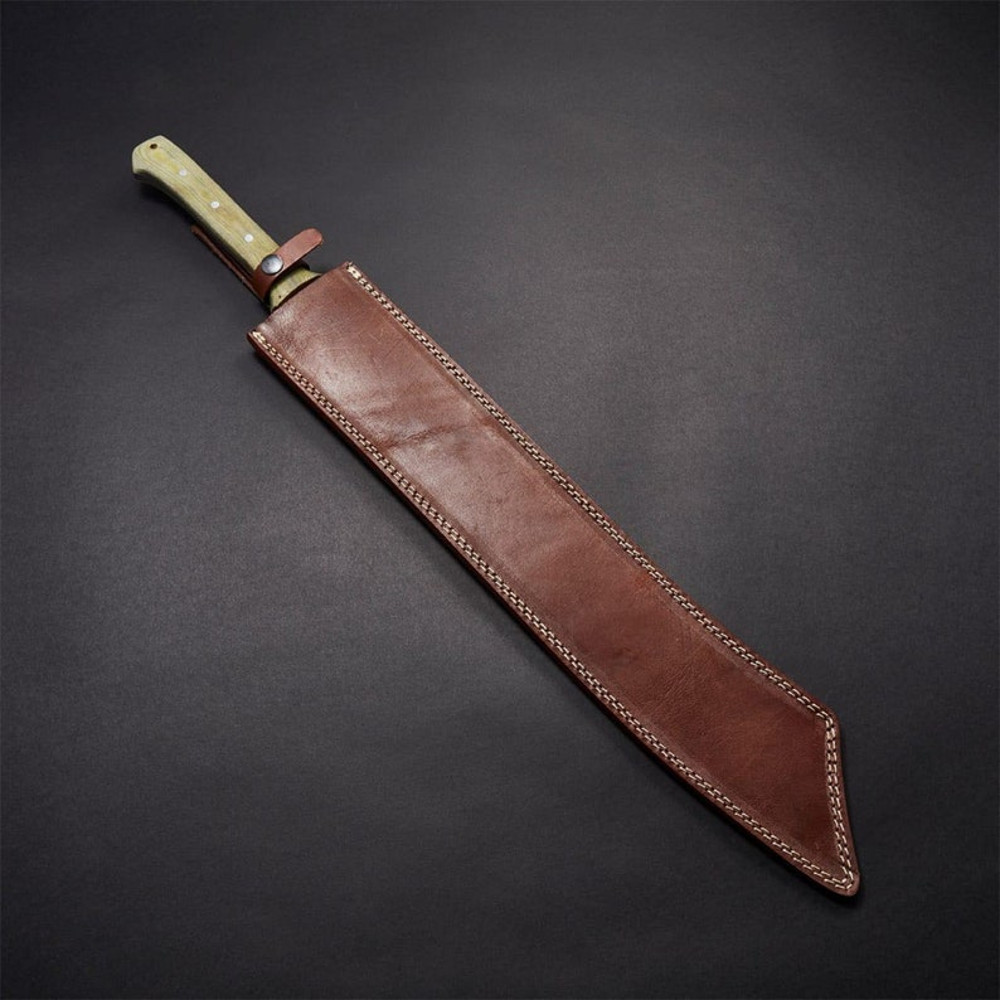 Custom Handmade D2 Tool Steel Hunting Machete Sword  Brown Leather Sheath Cutting Edge Durable Ideal For Outdoor 1