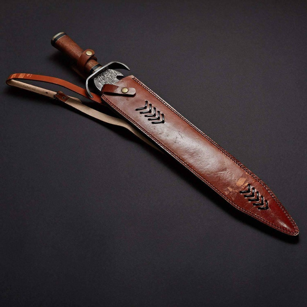 Custom Handmade Damascus Steel Hunting Machete Sword Double Edged Sharp Blade Durable Steel Vikings Sword 2