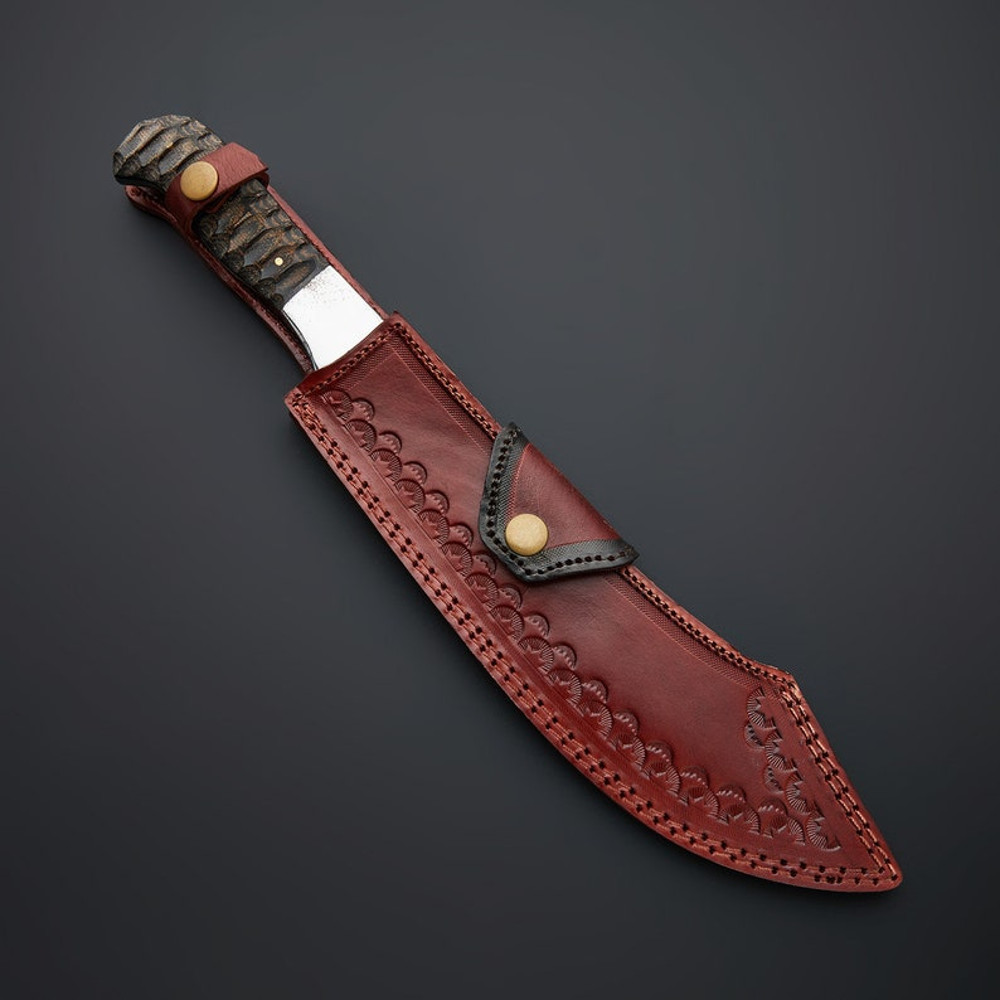 Custom Handmade Damascus Steel Hunting Bowie Knife With Sheath Micarta Handle Ideal For OutdoorsAdventures 1