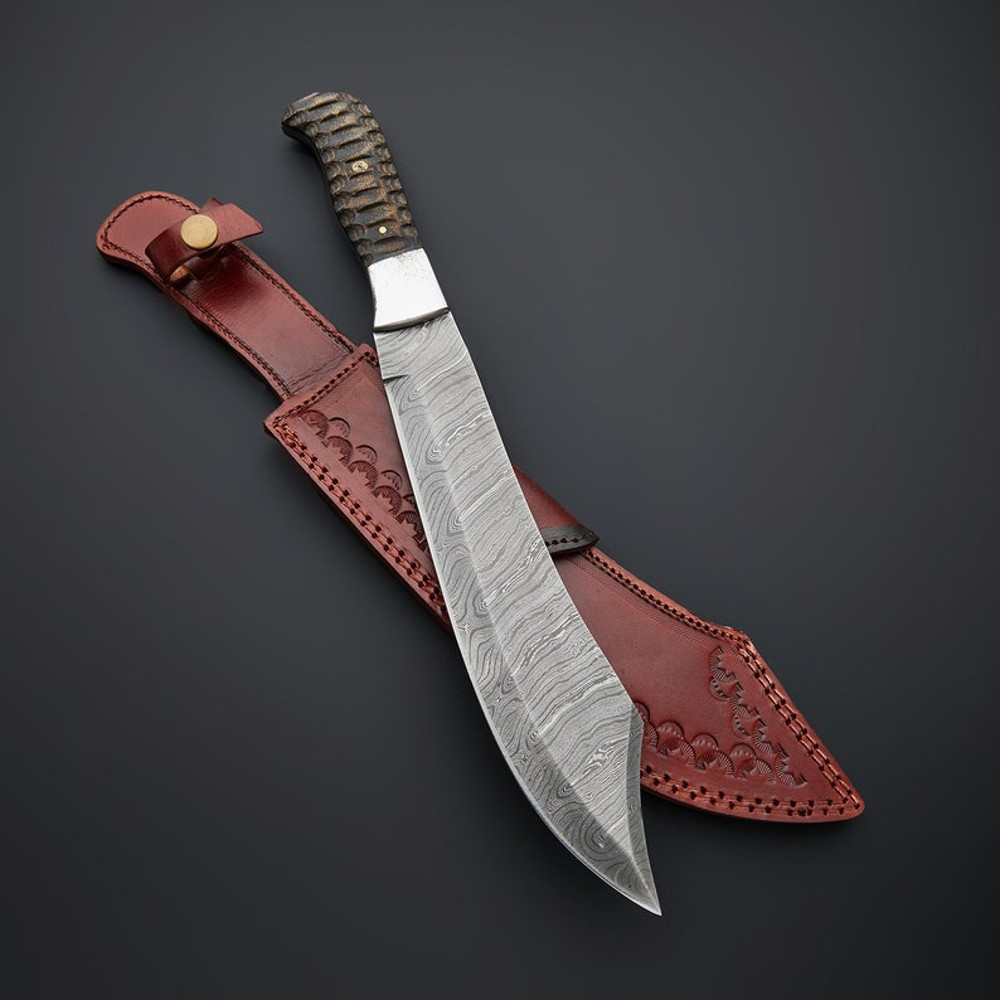 Custom Handmade Damascus Steel Hunting Bowie Knife With Sheath Micarta Handle Ideal For OutdoorsAdventures 2