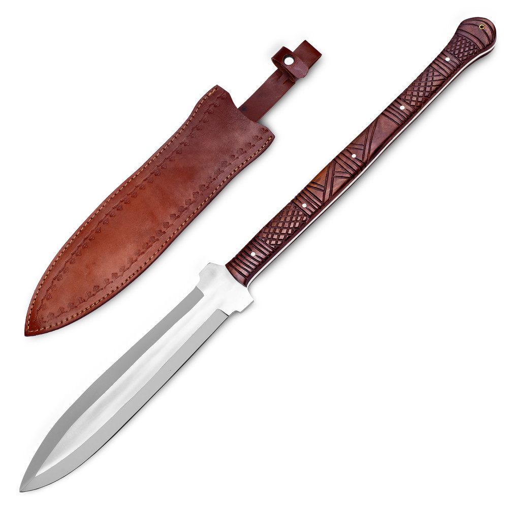 34 LONG HANDMADE D2 STEEL HUNTING SPEAR SWORD DAGGER SWORD FOREST SURVIVAL MACHET WOOD HANDLE 0