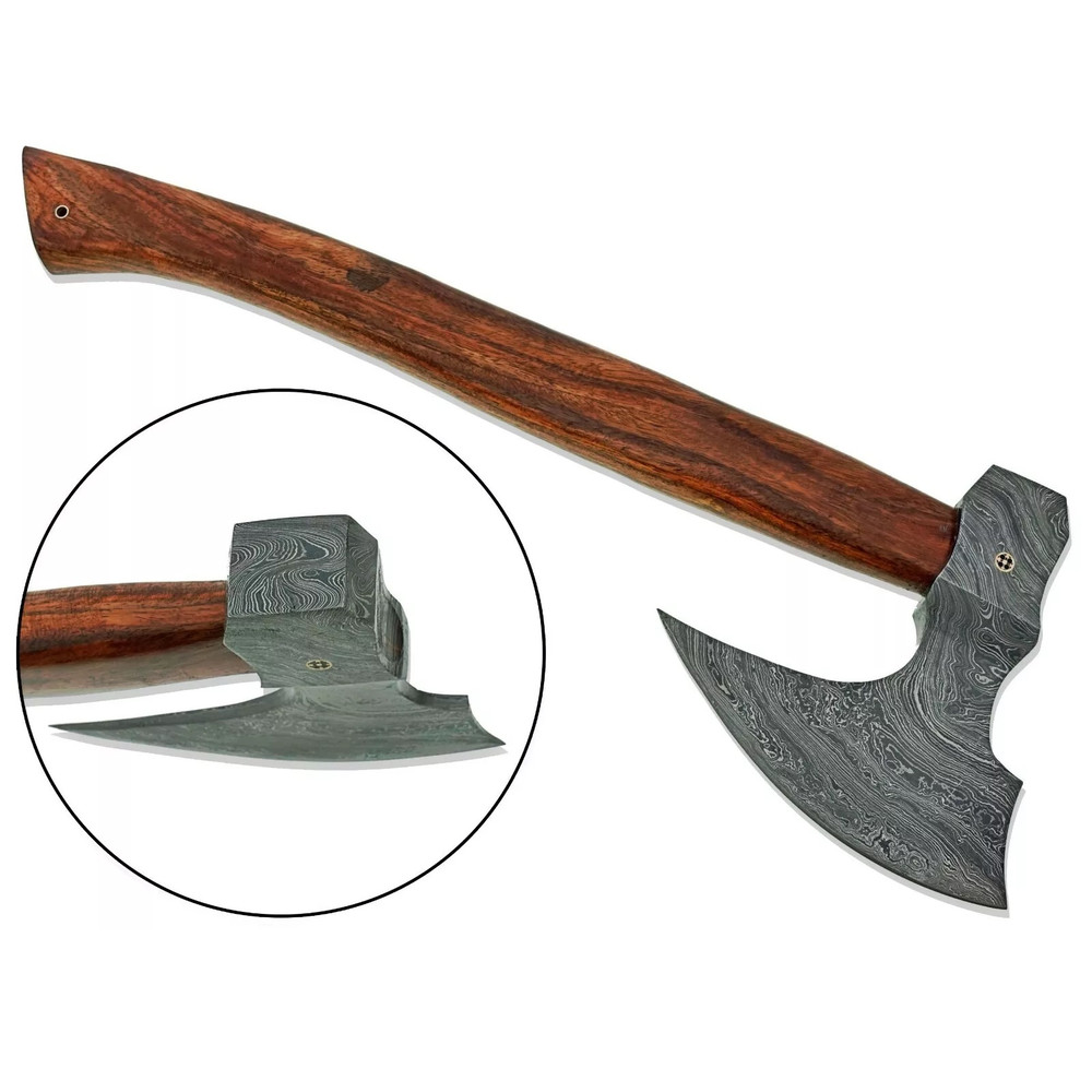 21 DAMASCUS AXE HANDMADE TACTICAL SURVIVAL AXE  HATCHET CAMPING AXE  SHEATH WOOD HANDLE 0