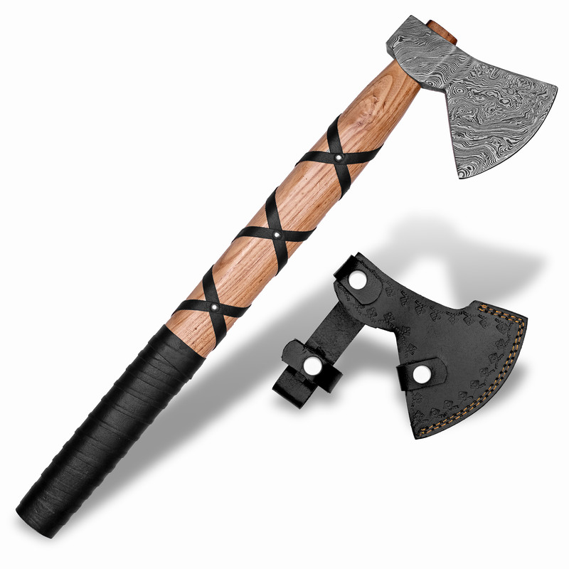 21 AXE HATCHET HANDMADE DAMASCUS STEEL VIKING AXE THROWING AXE HATCHET CAMPING AXE SHEATH WOOD HANDLE 0