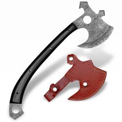 18" viking axe hatchet, handmade damascus steel tactical camping axe & sheath, micarta handle