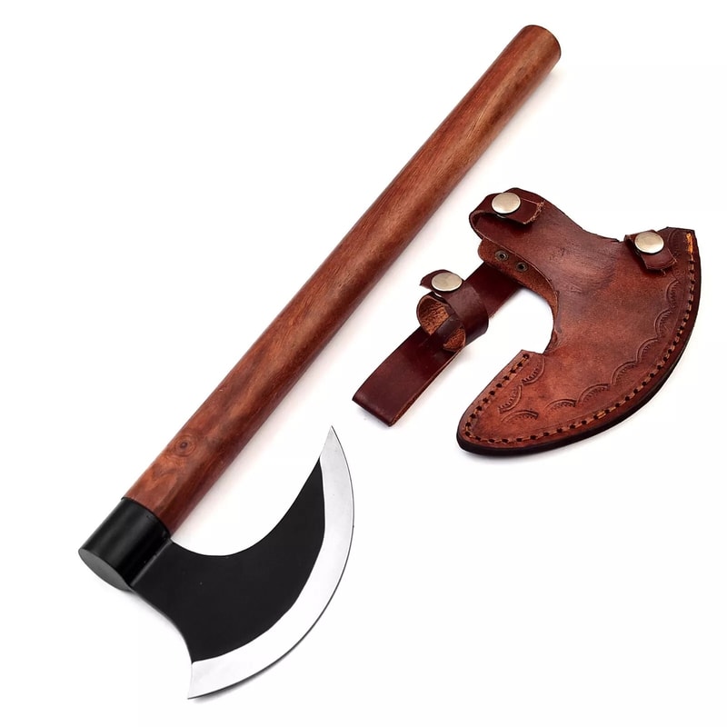 20 WOOD CUTTING AXE HANDMADE HIGH CARBON STEEL VIKING AXE CAMPING AXE SHEATH WOOD HANDLE 0