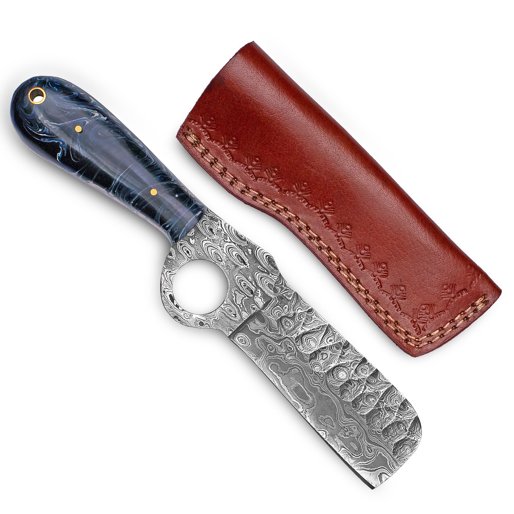 8 HANDMADE DAMASCUS STEEL COW BOY KNIFE SHEATH DAMASCUS BULL CUTTER KNIFE BLADE RESIN HANDLE 0