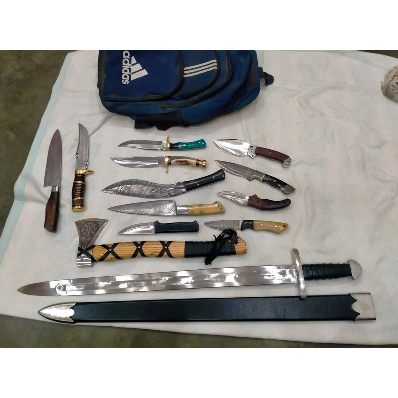 CUSTOM HANDMADE 13PCS KNIVES LOT HUNTING BOWIE KNIVES AXE VIKING SWORD KNIVES 0