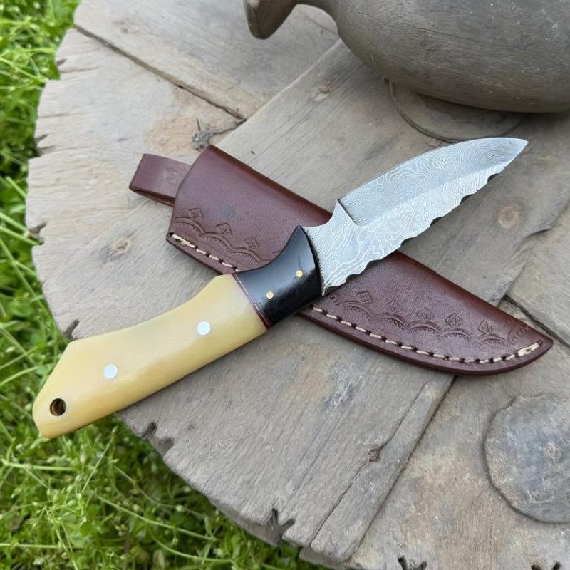 Custom Handmade Damascus Steel Best Skinner Knife Hunting Knife With Sheath Bone Handle Camping Kni 3