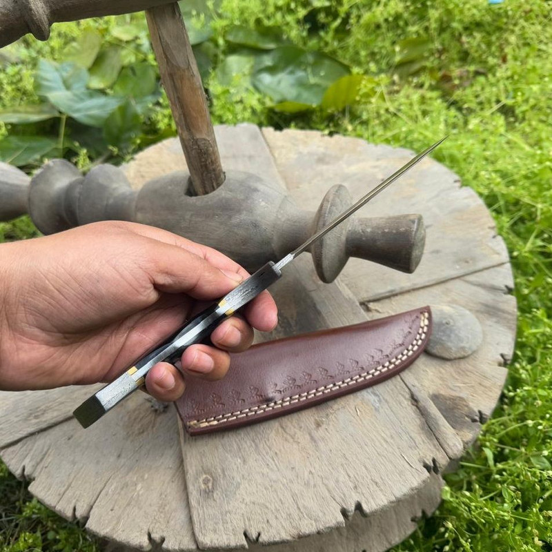 Handmade Damascus Steel Full Tang Classic Hunting Knife  Sheath Horn Handle Tactical Fixed Blade Su 3