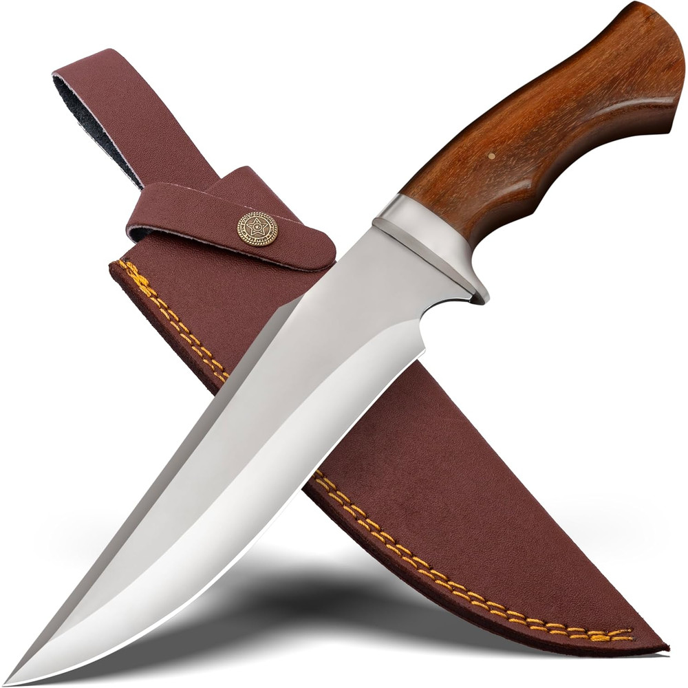 D2 Steel Tactical Hunting Bowie Knife With Sheath Sharp Edge  Ready To Use Wood Handle Survival Kni 0