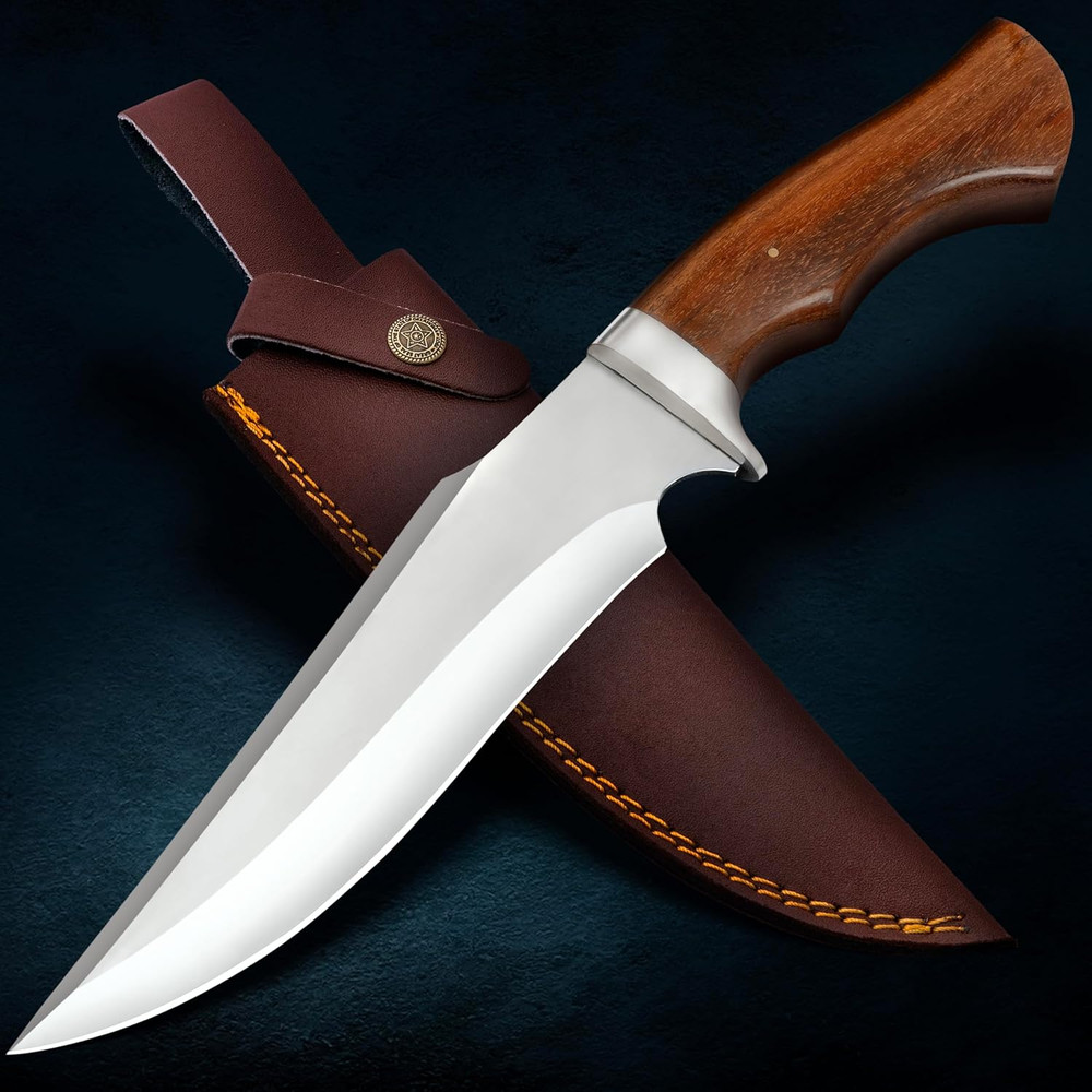 D2 Steel Tactical Hunting Bowie Knife With Sheath Sharp Edge  Ready To Use Wood Handle Survival Kni 1