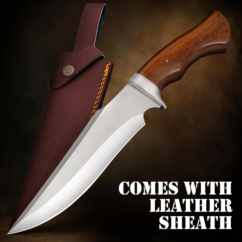 D2 Steel Tactical Hunting Bowie Knife With Sheath Sharp Edge  Ready To Use Wood Handle Survival Kni 2