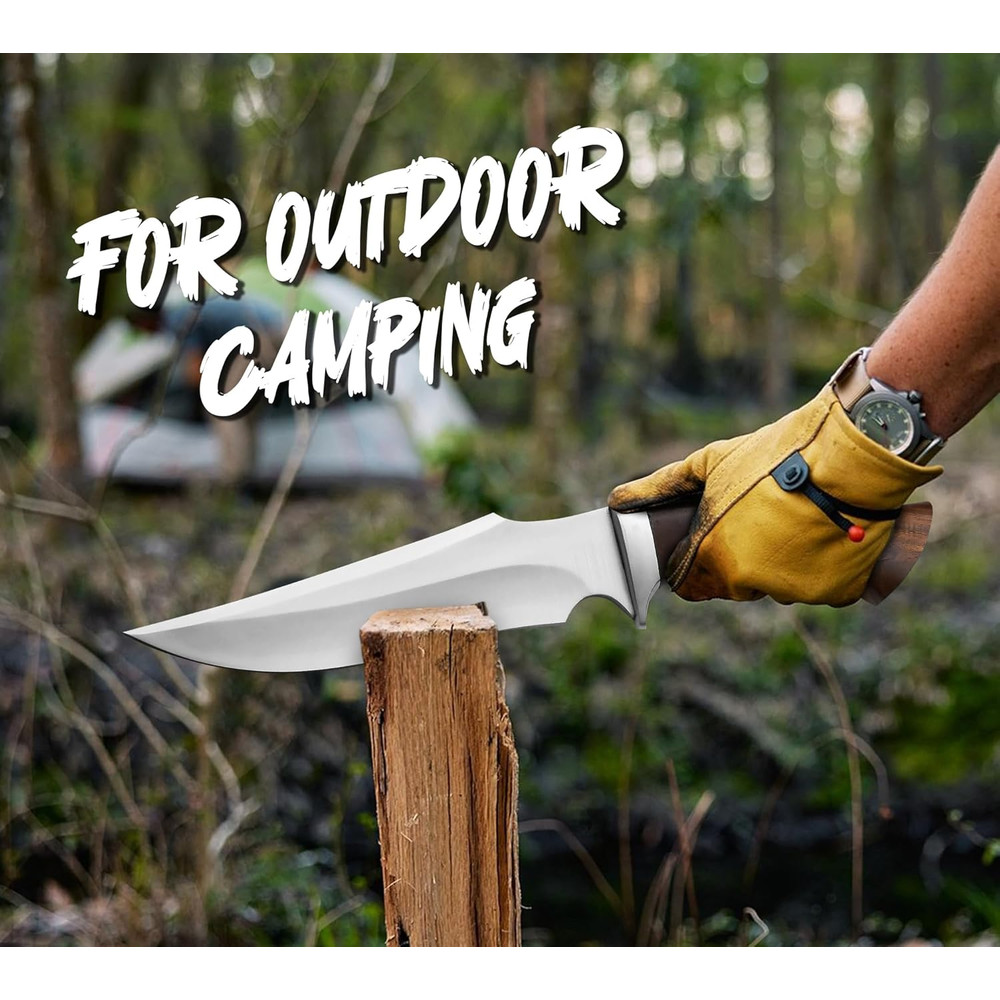 D2 Steel Tactical Hunting Bowie Knife With Sheath Sharp Edge  Ready To Use Wood Handle Survival Kni 5