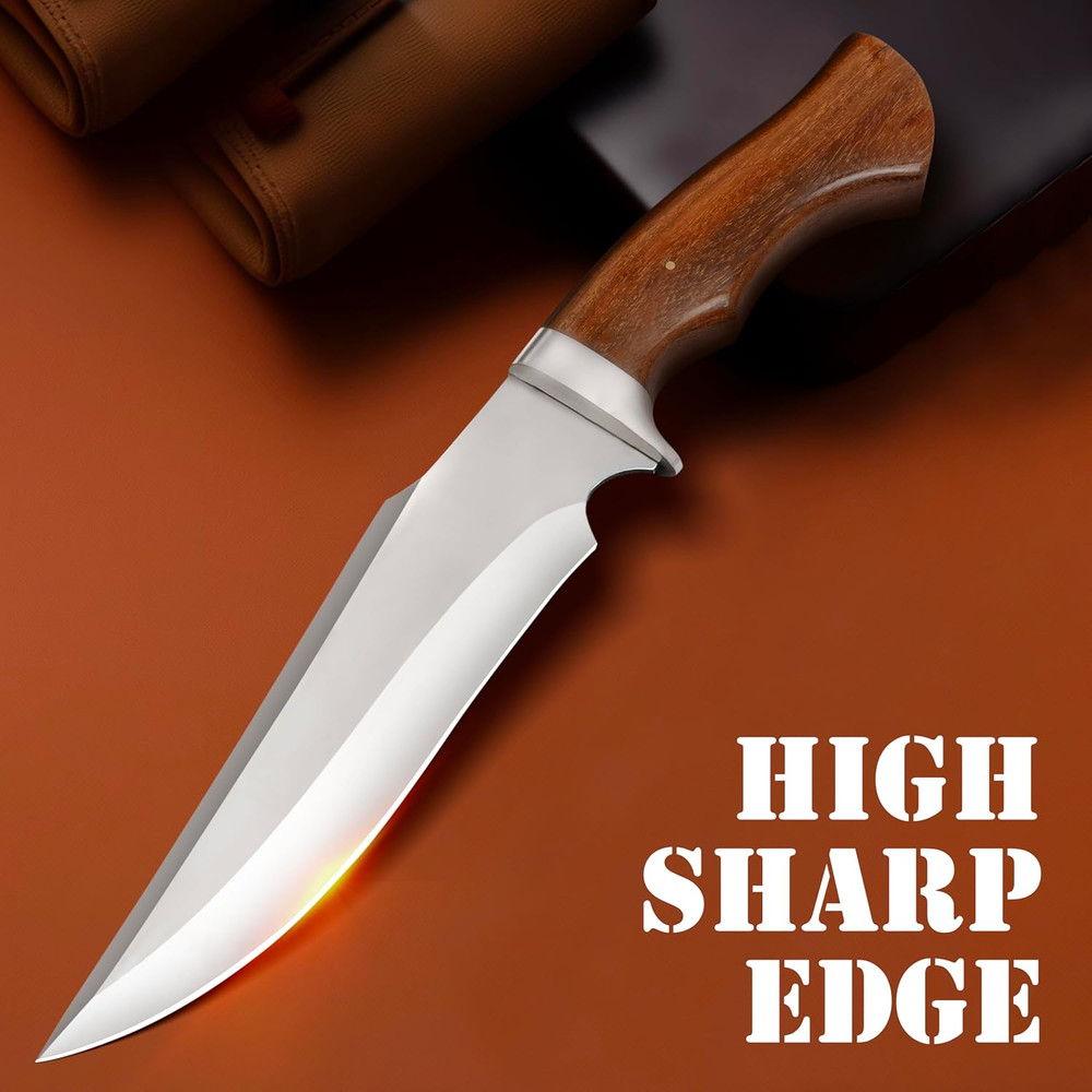 D2 Steel Tactical Hunting Bowie Knife With Sheath Sharp Edge  Ready To Use Wood Handle Survival Kni 7