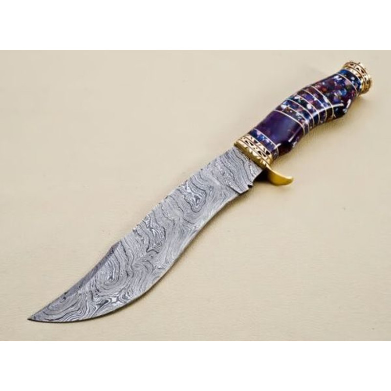 Unique Handmade Damascus Steel Hunting Bowie Knife With Resin And Brass Handle  Great Gift For Him 1