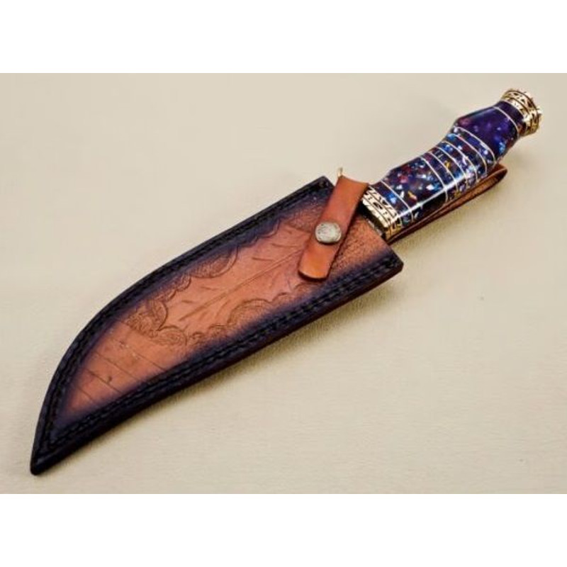 Unique Handmade Damascus Steel Hunting Bowie Knife With Resin And Brass Handle  Great Gift For Him 6