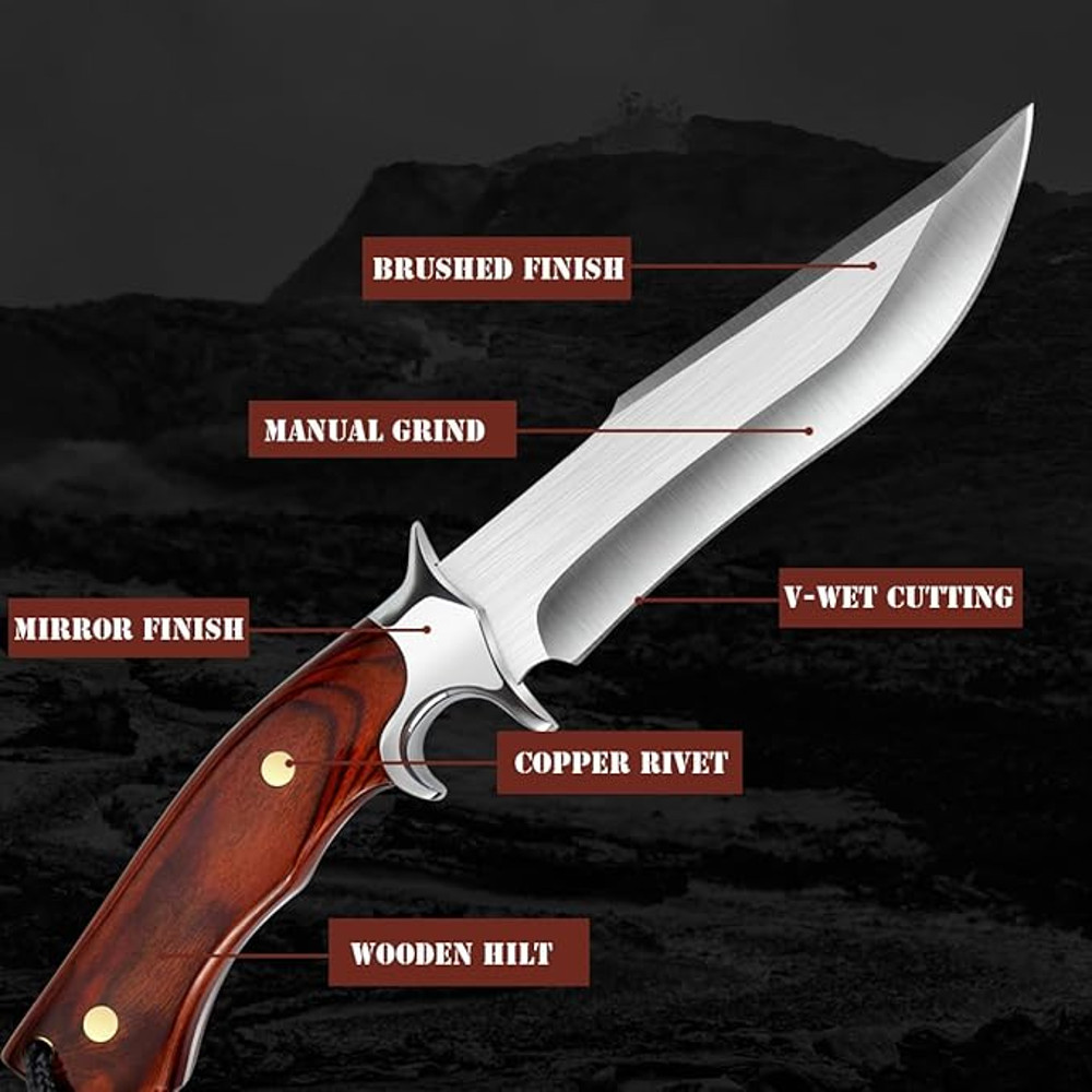 Outdoor Knife Fixed Blade D2 Steel Hunting Knife With Wooden Handle Red Brown Sharp Survival Knife  1