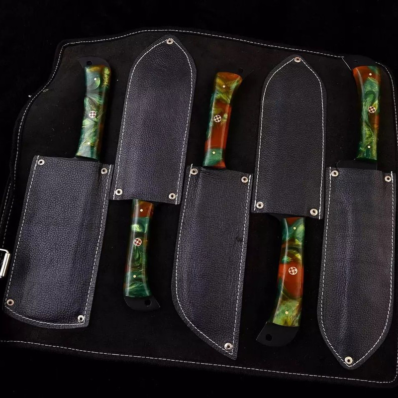 Custom Hand Forged D2 Steel Black Coated Blade Chef Knife Set 5 Pieces Best Knives For Camping  Out 1