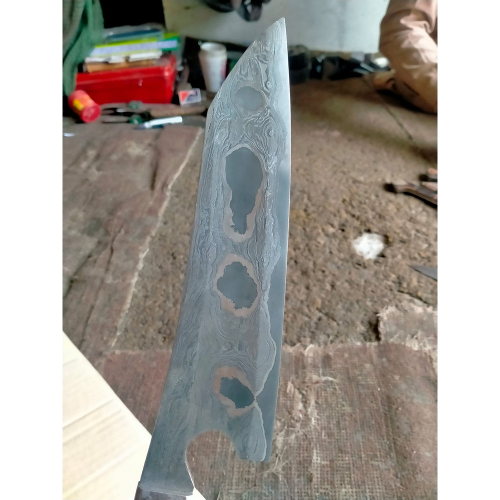 DAMASCUS CHEF KNIFE  JAPANESE CHEF KNIFE  CUSTOM DESIGN  UNIQUE PATTERN  COOKING KNIFE WITH SHEATH
