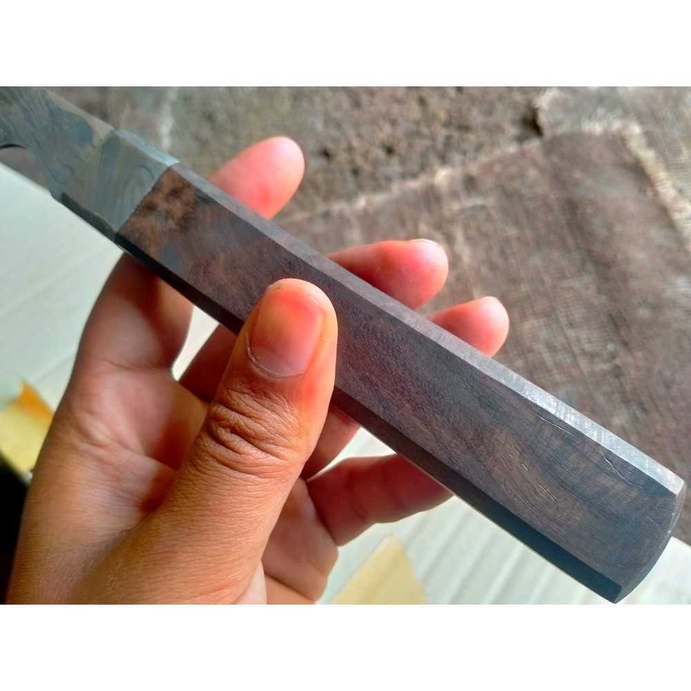 DAMASCUS CHEF KNIFE  JAPANESE CHEF KNIFE  CUSTOM DESIGN  UNIQUE PATTERN  COOKING KNIFE WITH SHEATH  4