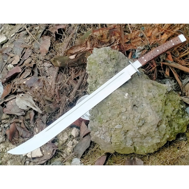 COLLECTIBLE SWORD HANDMADE D2 STEEL BLADE FULL TANG CAMPING MACHETE SWORD WITH SHEATH WOOD HANDLE 0