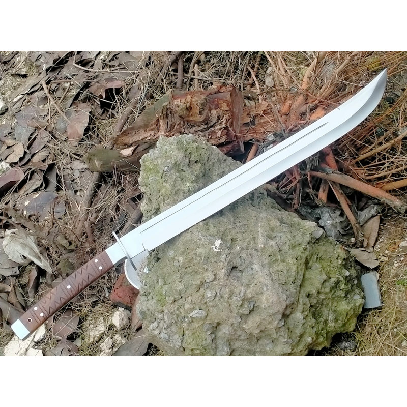 COLLECTIBLE SWORD HANDMADE D2 STEEL BLADE FULL TANG CAMPING MACHETE SWORD WITH SHEATH WOOD HANDLE 4