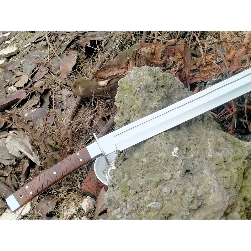 COLLECTIBLE SWORD HANDMADE D2 STEEL BLADE FULL TANG CAMPING MACHETE SWORD WITH SHEATH WOOD HANDLE 5