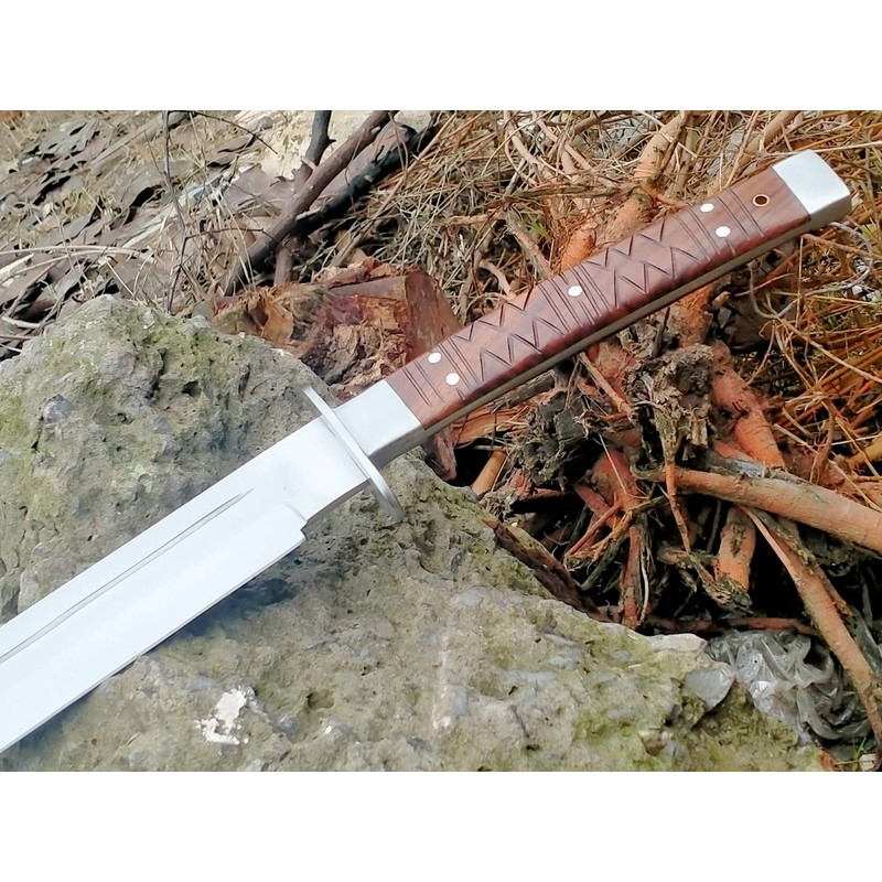 COLLECTIBLE SWORD HANDMADE D2 STEEL BLADE FULL TANG CAMPING MACHETE SWORD WITH SHEATH WOOD HANDLE 6