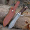 Stag Horn Handle Big Bowie Damascus Steel Hunting Camping Knife With Leather Pouch 0