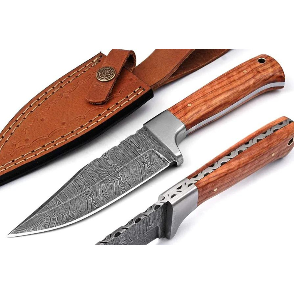 Damascus Hunting Knife Fixed Blade Skinning Knife With Leather Sheath 1