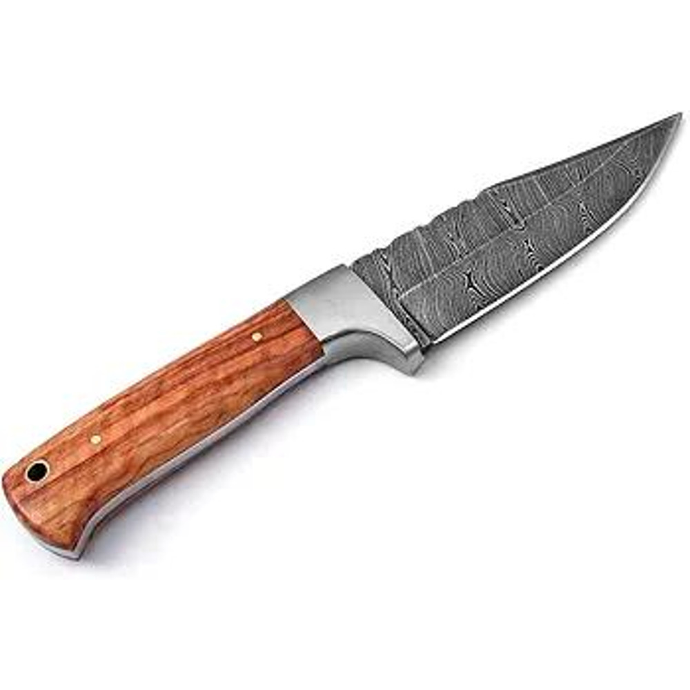 Damascus Hunting Knife Fixed Blade Skinning Knife With Leather Sheath 4