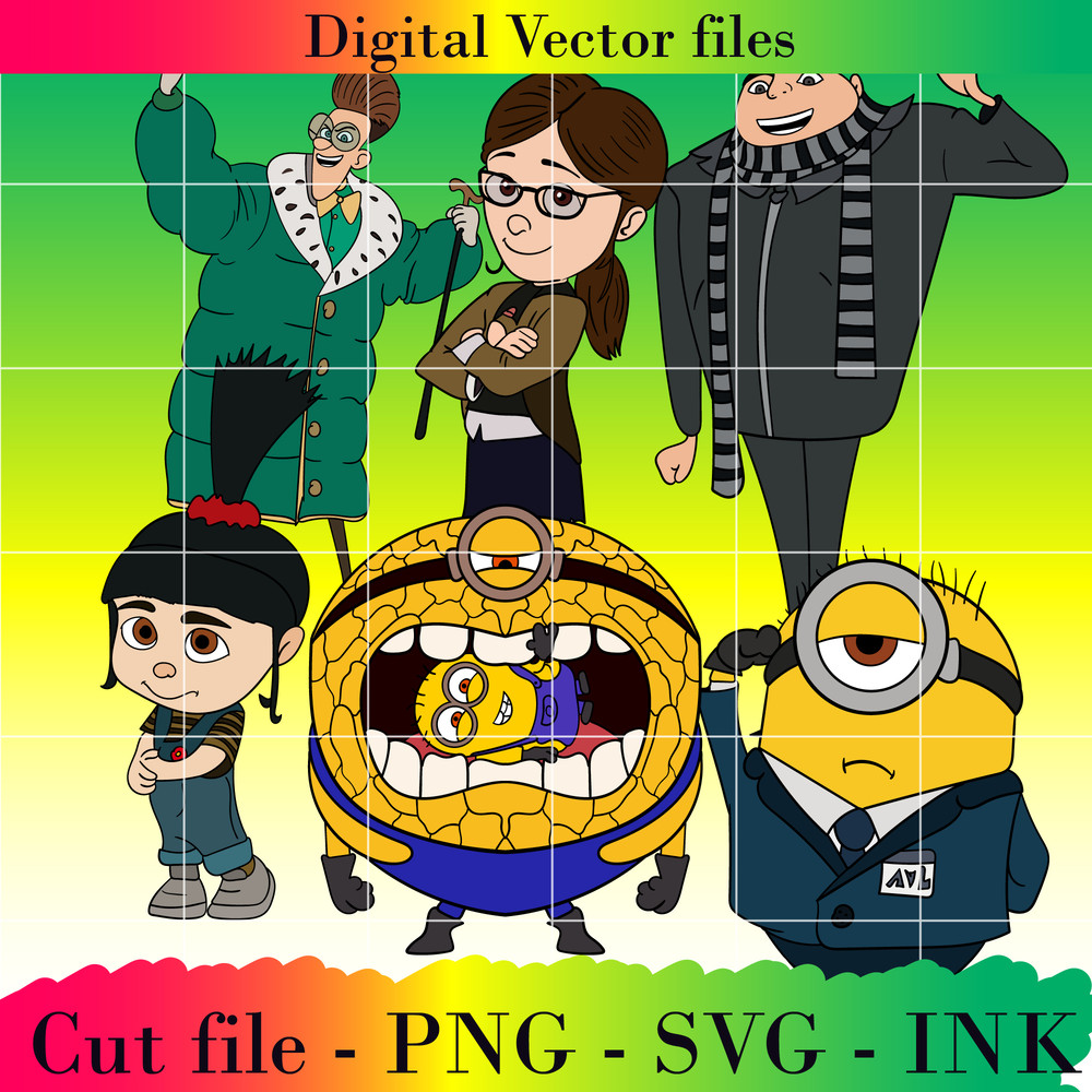 Editable Pack Cut File Project Agnes GruDespicable Me 4GruMargo GruMaxime Le Mal SVGPNGInk Printable For Birthday 0