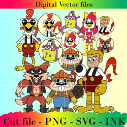 bundle jaxon jackyl,barney beaverton,roofus ribbit,richard in clucky,clucky from clucky's logic svg, png,ink,cut file