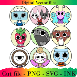 editable sticker pack dandy world ai file project printable for birthday.svg,png,ink, rodger sticker svg,png sticker