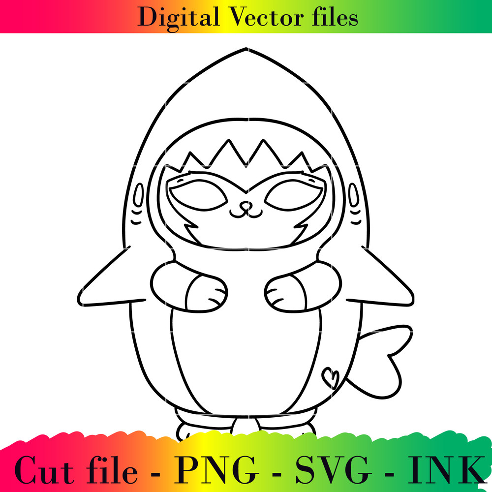 Editable Shark Kitty Cat Project Printable For BirthdaySVG PNG InkCinnamoroll Coloring Pages 1