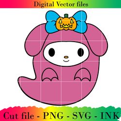 editable my melody ghost project printable for birthday.svg, png, ink,my melody ghostcoloring pages.