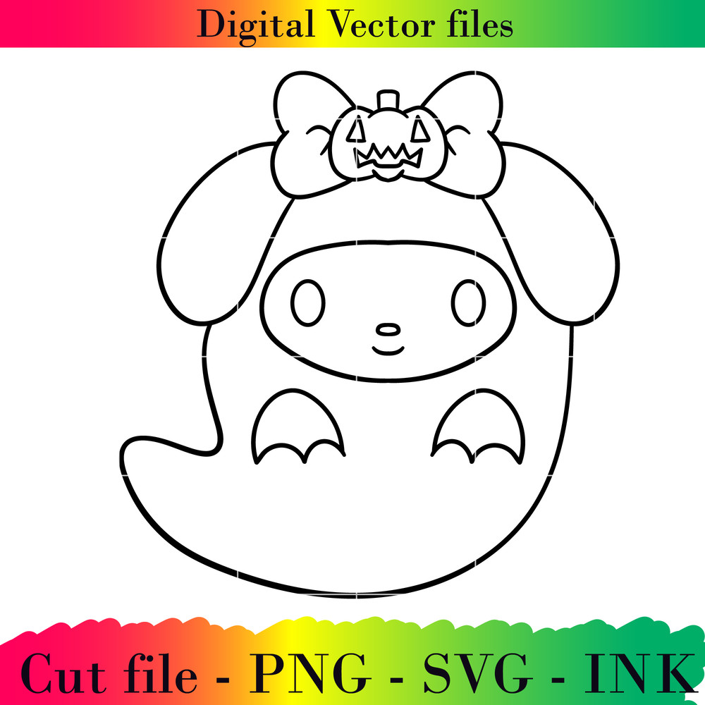 Editable My Melody Ghost Project Printable For BirthdaySVG PNG InkMy Melody GhostColoring Pages 1