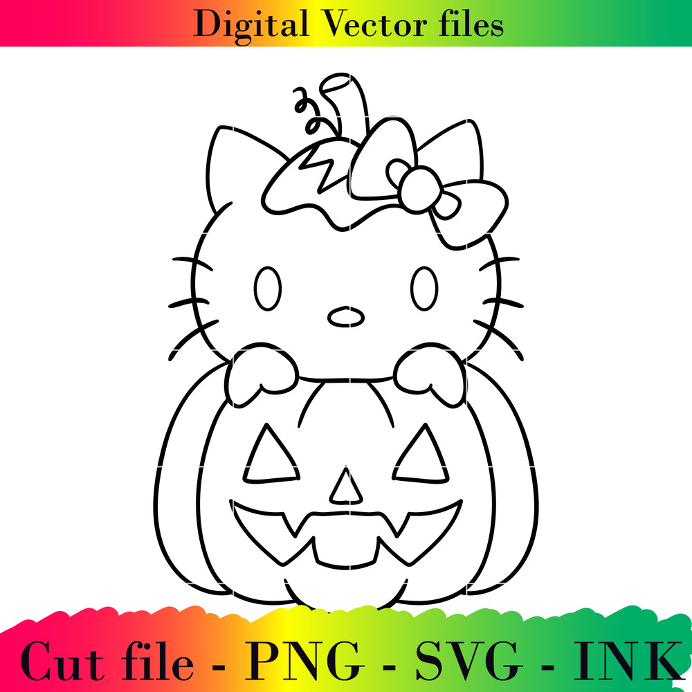 Editable Hello Kitty Pumpkin Project Printable For BirthdaySVG PNG InkHello Kitty Pumpkin Coloring 1