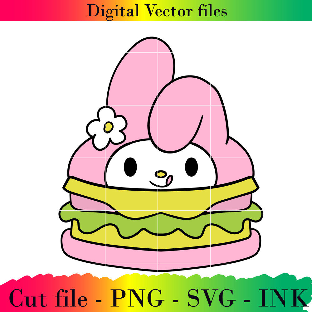 Editable My Melody Burger Project Printable For BirthdaySVG PNG InkMy Melody Burger Coloring Pages 0