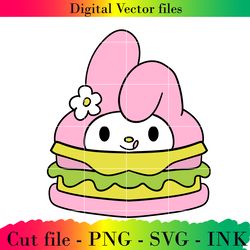 editable my melody burger project printable for birthday.svg, png, ink,my melody burger coloring pages.