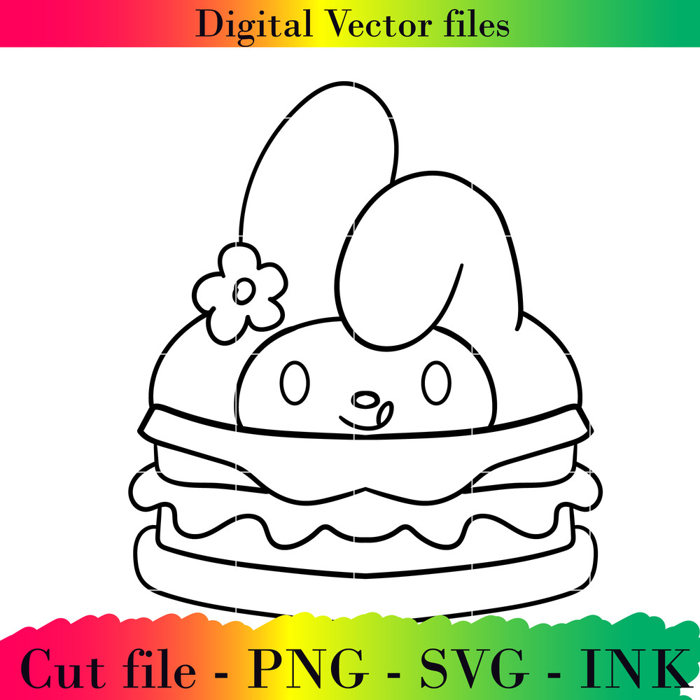 Editable My Melody Burger Project Printable For BirthdaySVG PNG InkMy Melody Burger Coloring Pages 1