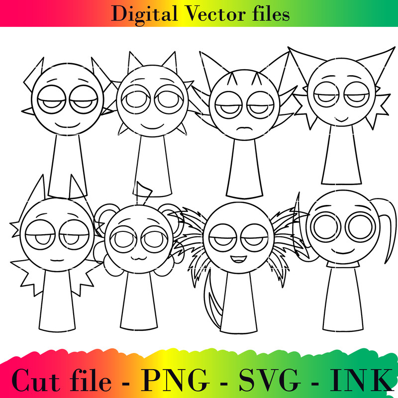 Editable Sprunki ArthurAxelAzaleaBerry Light PinkBildeNProject Printable For BirthdaySVG PNG InkCol 1