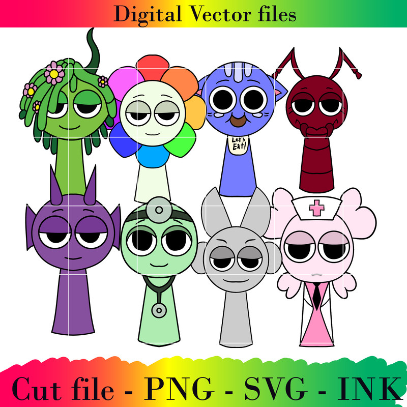 Editable Sprunki CutterDandyPurpleArioBurgundy BettyDr Mint Printable For BirthdaySVG PNG InkColori 0