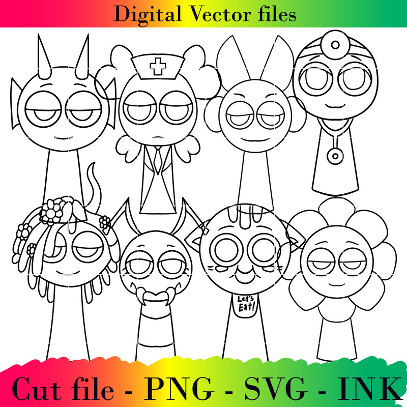 Editable Sprunki CutterDandyPurpleArioBurgundy BettyDr Mint Printable For BirthdaySVG PNG InkColori 1