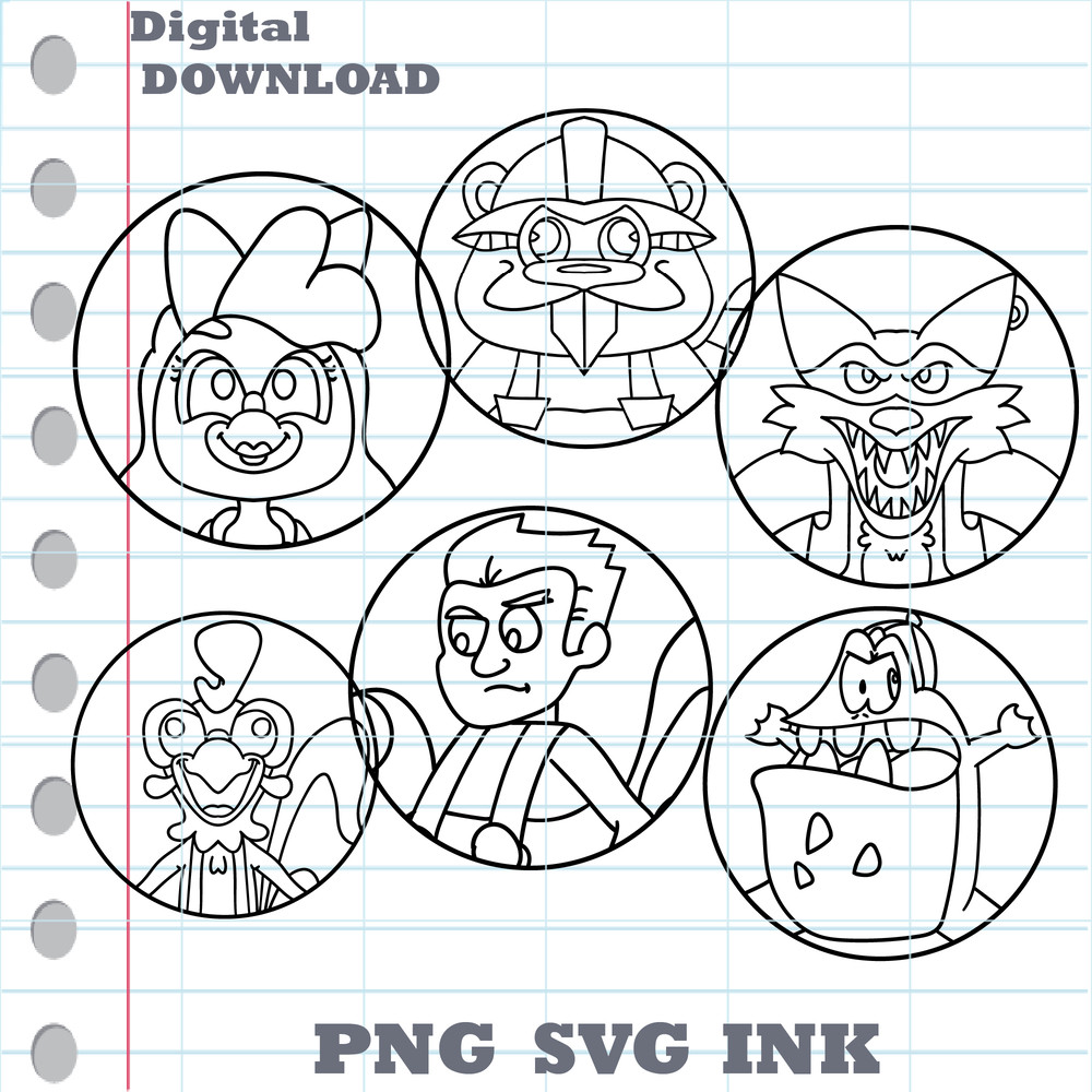 Customizable Sticker Jaxon Jackyl Barney BeavertonRoofus RibbitRichard In Clucky PNG Coloring Pages Ink 1