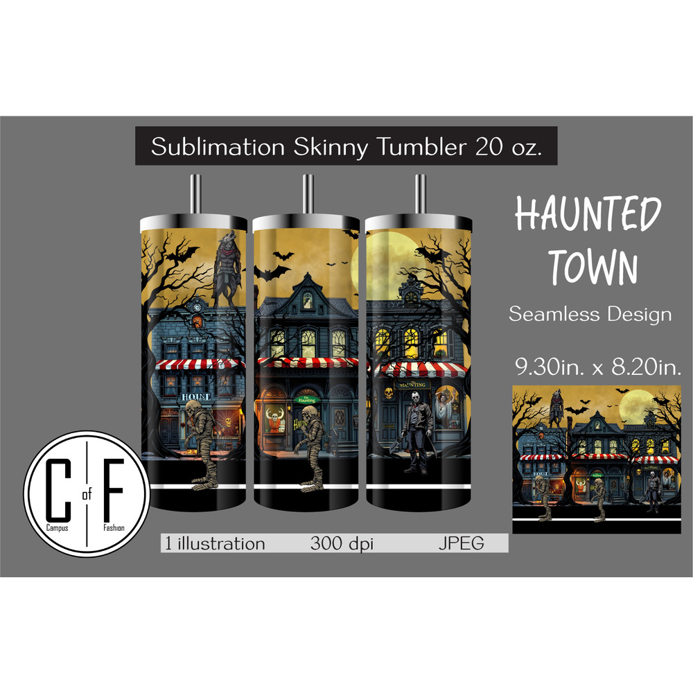 Haunted Town 20oz Skinny Tumbler Sublimation Designs 0