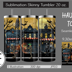 haunted town 20oz skinny tumbler sublimation designs