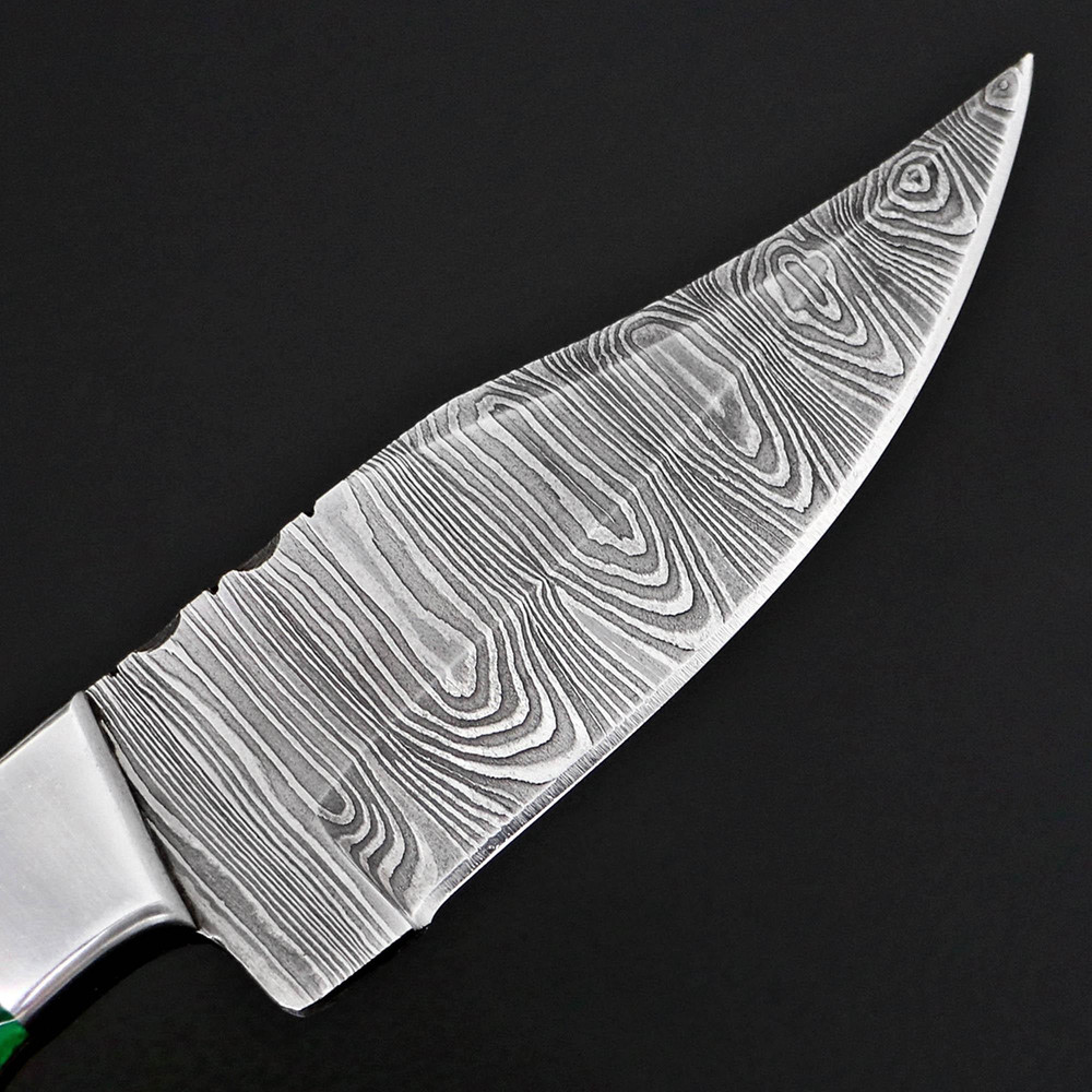 Personalized Damascus Steel Skinner Knife Honey Comb Green Fixed Blade Hunting Knife Custom Bolster Engraving Leather S 4