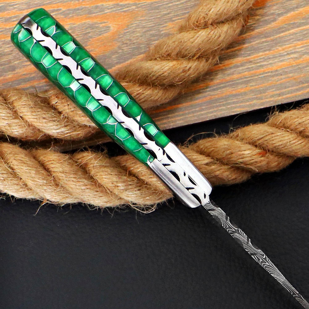 Personalized Damascus Steel Skinner Knife Honey Comb Green Fixed Blade Hunting Knife Custom Bolster Engraving Leather S 9